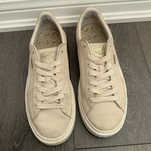 Puma Womens Suede Platform Mono Satin Trainers in Beige - Pink Tint/Whisper (Siz
